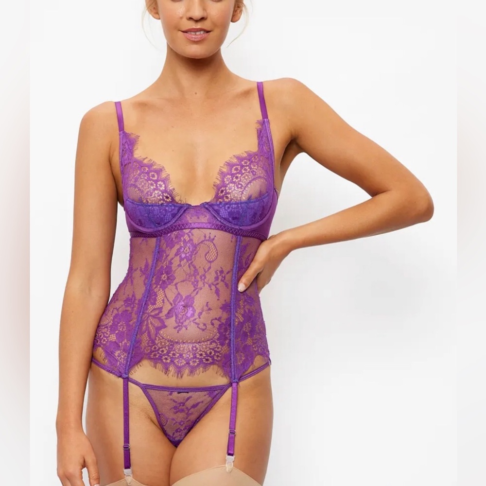 Purple Lace Women's Lingerie Corset Set Frederick's Of Hollywood